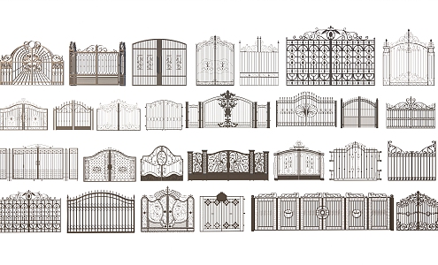 European-style gate iron grille door double door 3d model