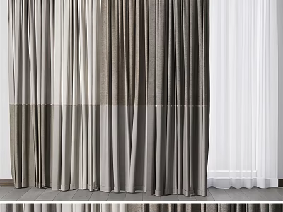 Modern Layered Curtains With Gray Beige And White Panel Design For Home Decor 3d model