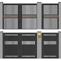 Modern Entrance Gate Design With Vertical Slats Metal Frame And Stone Pillars