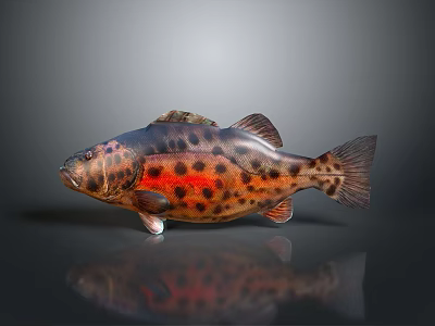 Vibrant Red And Black Spotted Aquatic Fish With Detailed Scales And Shiny Body 3d model