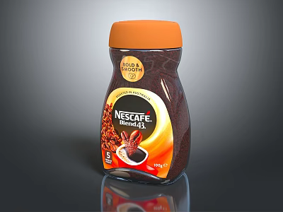 Nescafe Blend 43 Coffee Powder with Orange Lid Bottle and Coffee Beans Cup Label Design 3d model