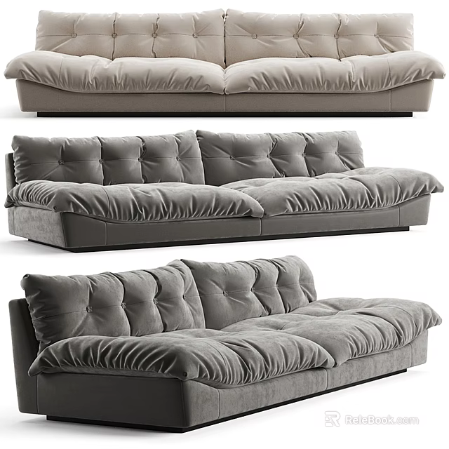 Modern Gray Two Seater Sofa With Plush Cushions And Soft Upholstered Design 3d model 