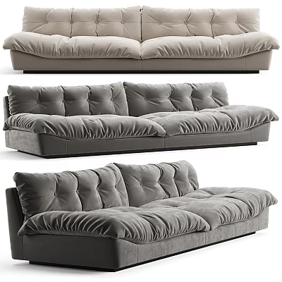 Modern Gray Two Seater Sofa With Plush Cushions And Soft Upholstered Design 3d model