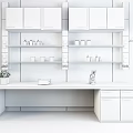 Modern Laboratory Interior With White Cabinets Glass Shelves Lab Counter And Reagent Bottles