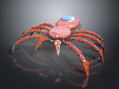 Game And Movie Character Red Mechanical Spider With Blue Head And Multiple Legs 3d model