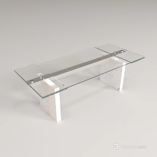 Modern Glass Coffee Table With Marble Base And Metal Support Structure 3d model 