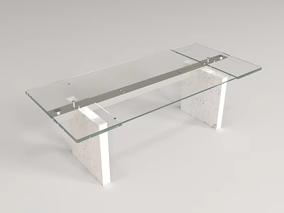 Modern Glass Coffee Table With Marble Base And Metal Support Structure 3d model