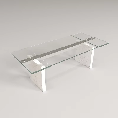 Modern Glass Coffee Table With Marble Base And Metal Support Structure 3d model