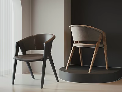 Modern Accent Chairs Dark Brown Light Gray Upholstered with Wooden Legs in Minimalist Interior 3d model