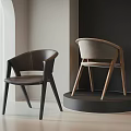 Modern Accent Chairs Dark Brown Light Gray Upholstered with Wooden Legs in Minimalist Interior