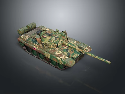 Detailed Military Tank Vehicle with Camouflage Pattern Gun Barrel and Tracks 3d model