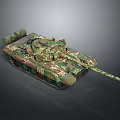 Detailed Military Tank Vehicle with Camouflage Pattern Gun Barrel and Tracks