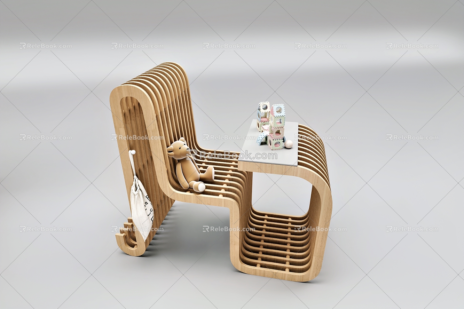 Modern Children's Chair Integrated Table and Chair 3d model