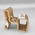 Wooden Children's Chair with Curved Design Small Table Toys Teddy Bear and Bag