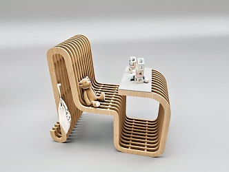 Modern Children's Chair Integrated Table and Chair 3d model