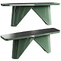 Modern Green Dining Table With Black Tabletop And Triangular Green Legs 3d model