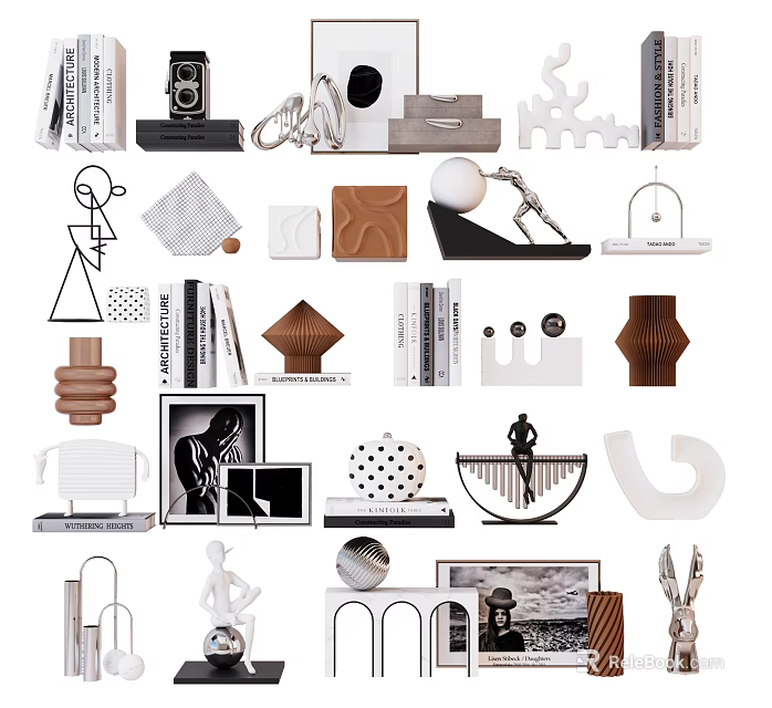 Minimalist Decorative Ornament Combination With Sculptures Books Frames And Geometric Shapes For Home Interior 3d model 