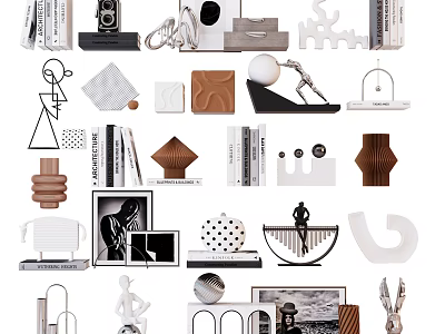 Minimalist Decorative Ornament Combination With Sculptures Books Frames And Geometric Shapes For Home Interior 3d model