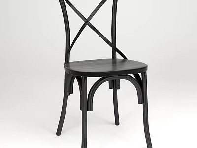 Modern Stylish Black Cross Back Wooden Dining Chair With Curved Legs Design 3d model