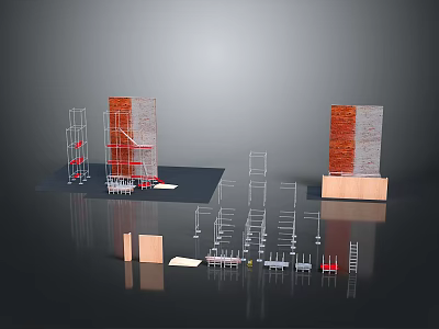 Building Scene Components With Scaffolding Frames Brick Sections And Wooden Platforms 3d model