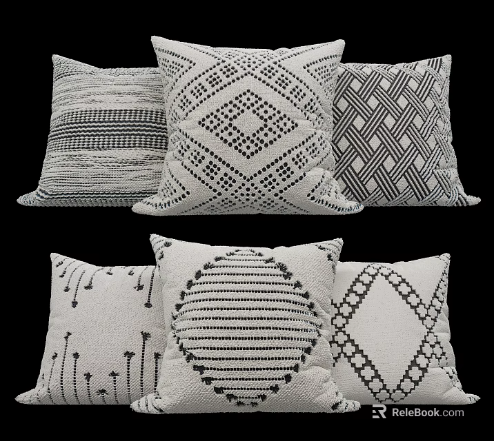 Decorative Throw Pillows With Black White Geometric Patterns Stripe Diamond And Arrow Designs 3d model