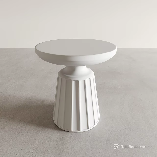 Elegant White Round Side Table With Fluted Pedestal Base For Modern Living Space 3d model 