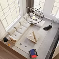 Modern Duplex Living Room With Large Windows Unique Chandelier And Accent Chair