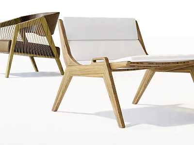 Modern Wooden Lounge Chair With White Cushion And Ergonomic Design 3d model