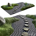 Zen Garden Feature With Stepping Stones Raked Pebble Patterns And Moss Covered Surfaces