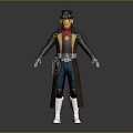 Humanoid Character Creature Figure In Top Hat Brown Coat Red Scarf Blue Pants White Boots