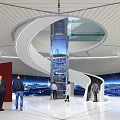Exhibition Hall Hall Hall Lobby Vertical Elevator Elevator Rotating Stairs Green Planting Ball Curtain Character Modeling Column Wall Large Screen Ball 3d model