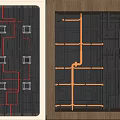 Modern Industrial Ceiling Design With Red Golden Black Pipes And Structural Layout