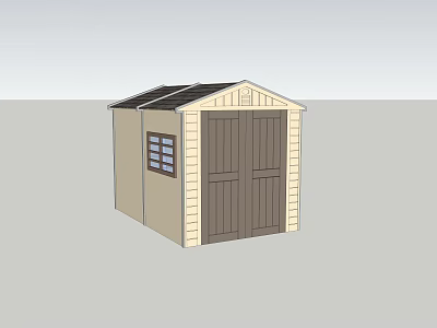 Beige And Brown Outdoor Shed With Double Wooden Doors Small Window And Solar Panels 3d model