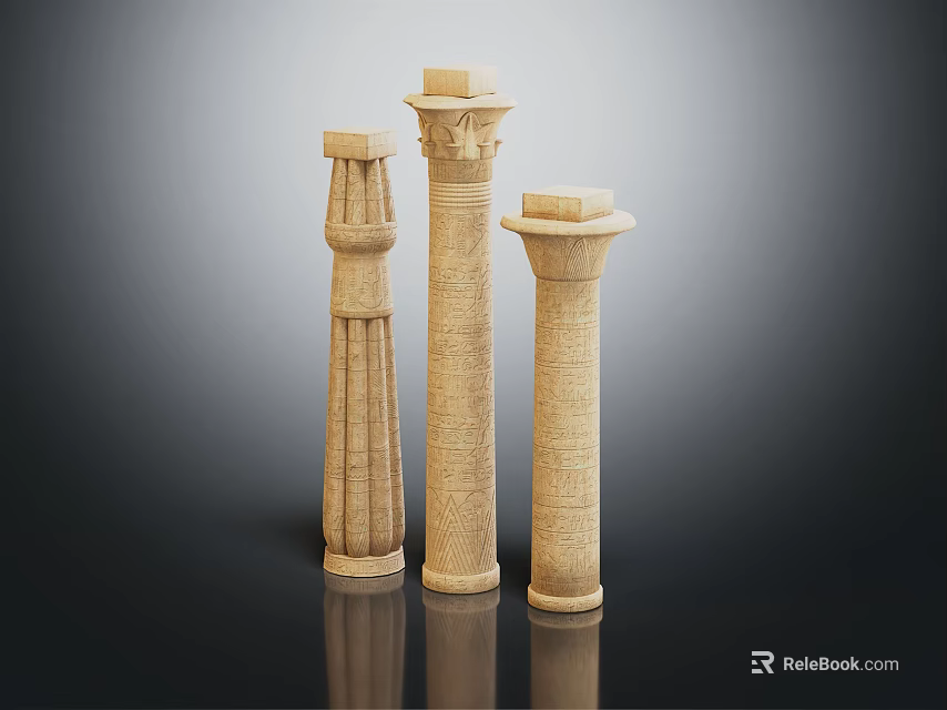 Classical Decorative Columns With Three Different Ornate Capitals And Beige Stone Design 3d model 