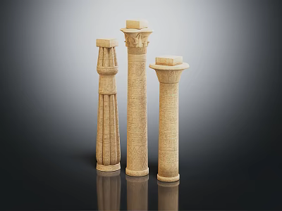 Classical Decorative Columns With Three Different Ornate Capitals And Beige Stone Design 3d model