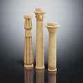 Classical Decorative Columns With Three Different Ornate Capitals And Beige Stone Design 3d model