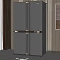 Black Multi Door Refrigerator In Modern Home Interior With Curtains And Wall Art
