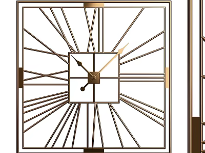 Modern Square Wall Clock With Gold Frame And Radial Geometric Lines 3d model