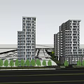 Modern Urban Office Complex With Green Spaces Central Courtyard And Road Access