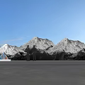Outdoor Stage With Mountain Background And Flower Decorations And Silhouette Figures