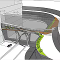 Modern Curved Bridge Design With Greenery Alongside And Vehicular Passage Below