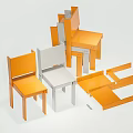 Orange And White Modular Dining Chairs With Detachable Components For Easy Assembly 3d model