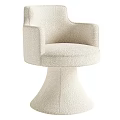 Modern Round Marble Tabletop Dining Set with Wooden Pedestal and Four Beige Upholstered Chairs