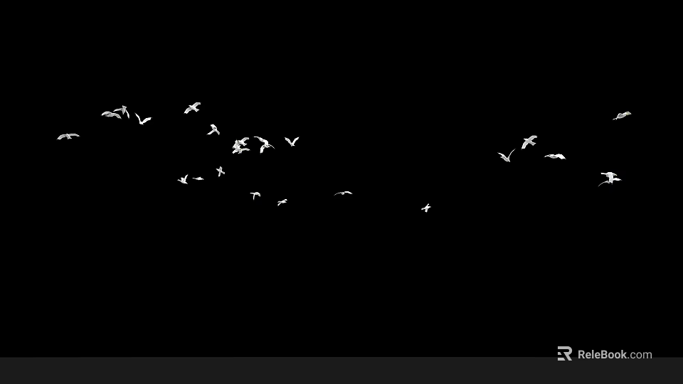 Flock of White Birds Flying Against Dark Black Background in Sky 3d model 