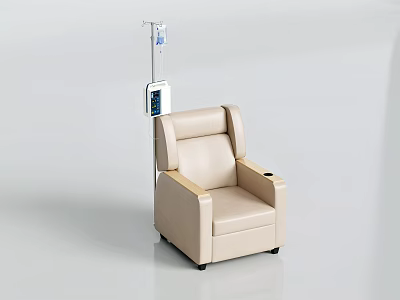 Comfortable Beige Leather Medical Infusion Chair With IV Stand And Armrests 3d model