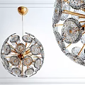 Ornate Spherical Chandelier With Gold Frame And Transparent Crystal Decorations