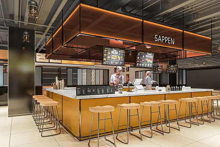 Modern Snack Shop Hamburger Shop Snack Stall Catering Snack Shop Fast Food Restaurant Bar Ordering Table Ming Dinner Bar 3d model