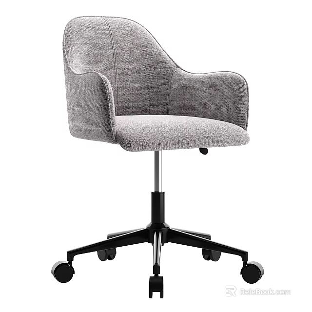 Modern Gray Fabric Office Chair With Armrests Swivel Base And Wheels 3d model 