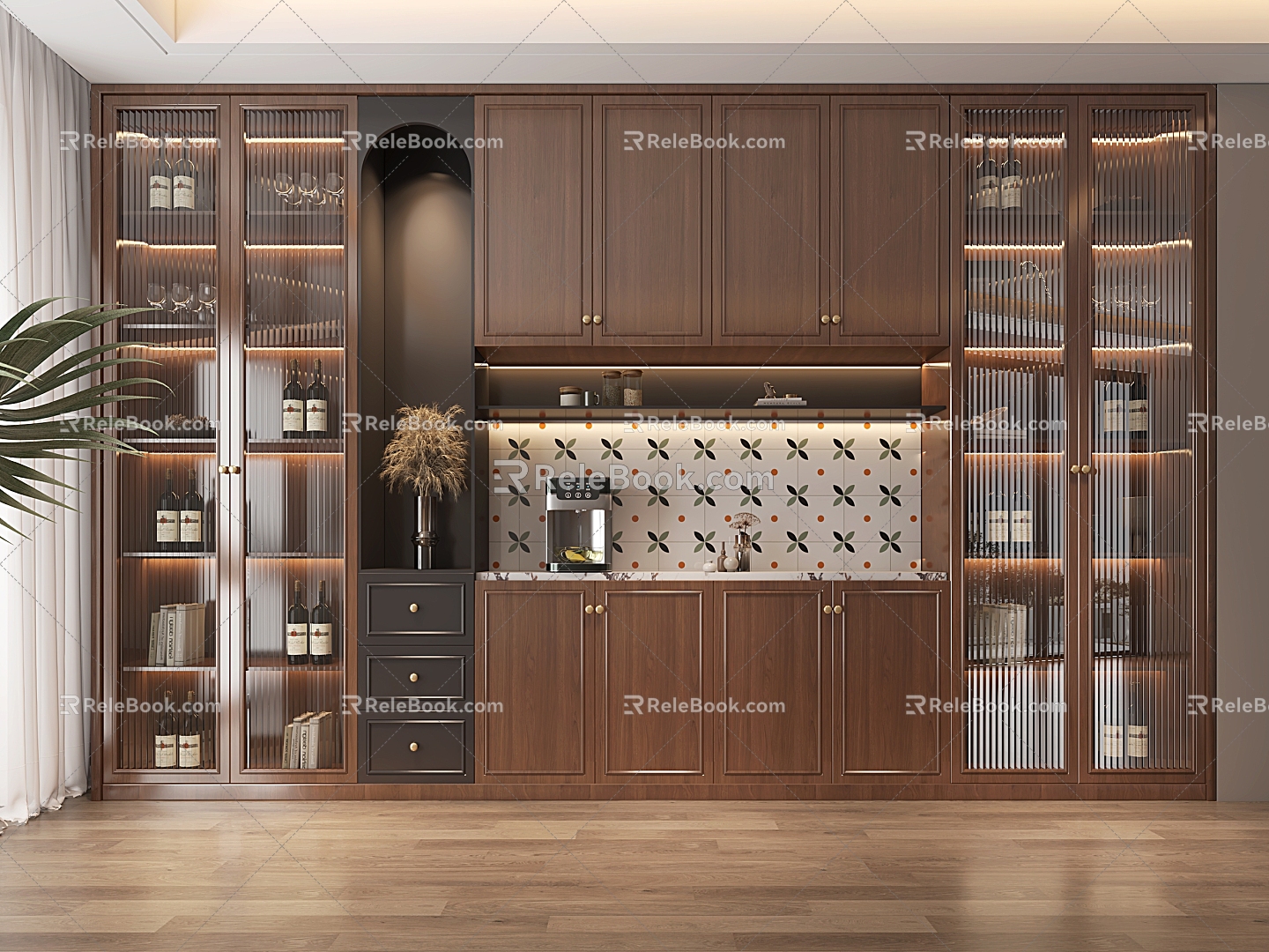 Middle-style meal side wine cabinet model