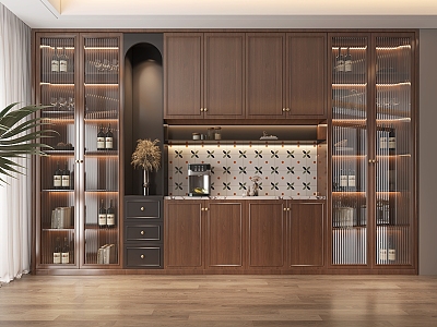 Middle-style meal side wine cabinet 3d model